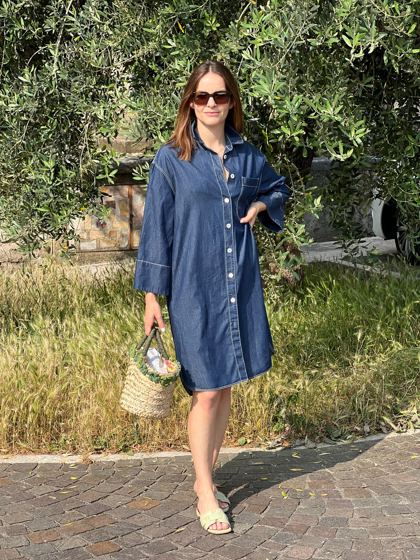 Chemisier in denim leggero con impunture