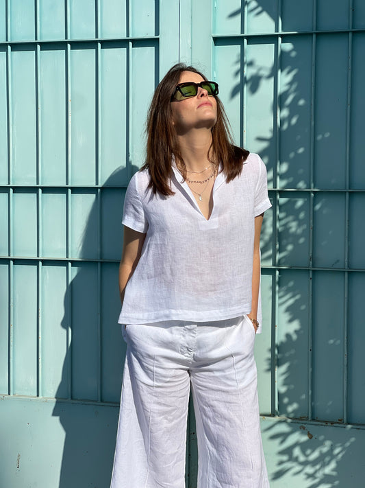 Camicia Polo Over in Lino