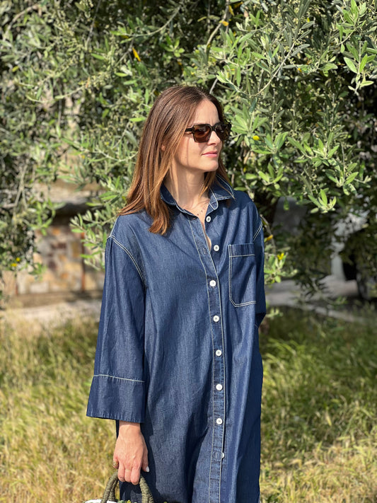 Chemisier in denim leggero con impunture
